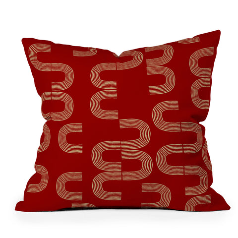 Mirimo Meeting Gold On Red Outdoor Throw Pillow