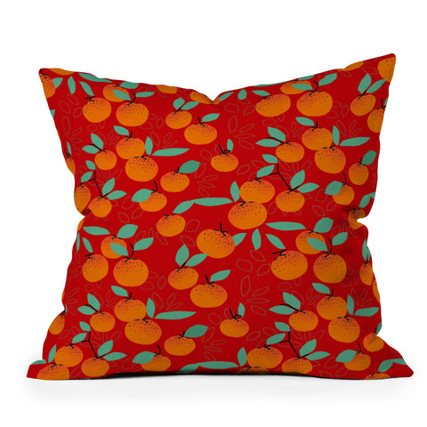 Mirimo Oranges on Red Outdoor Throw Pillow
