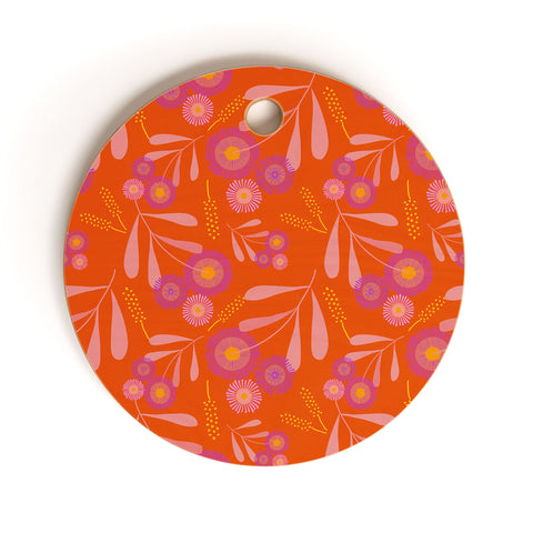 Mirimo Pink and Purple Floral Orange Cutting Board Round