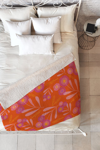 Mirimo Pink and Purple Floral Orange Fleece Throw Blanket