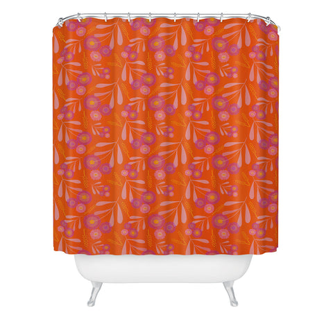 Mirimo Pink and Purple Floral Orange Shower Curtain