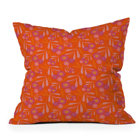 Mirimo Pink and Purple Floral Orange Outdoor Throw Pillow