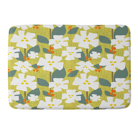 Mirimo White flowers and red berries Memory Foam Bath Mat