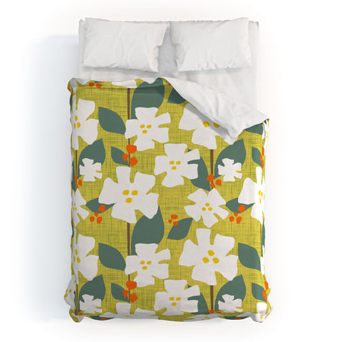 Mirimo White flowers and red berries Duvet Cover