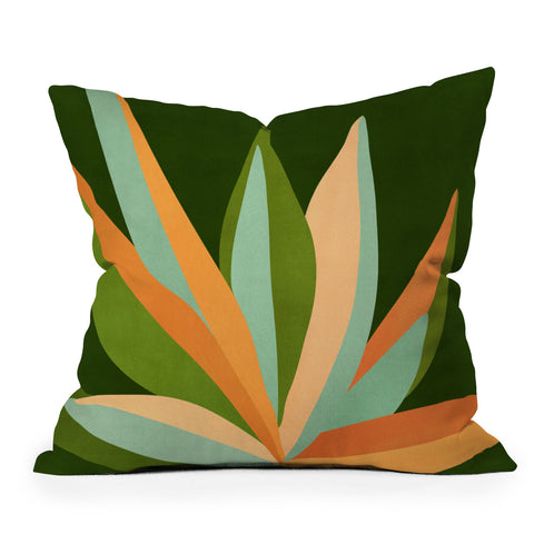 Modern Tropical Colorful Agave Painted Cactus Outdoor Throw Pillow
