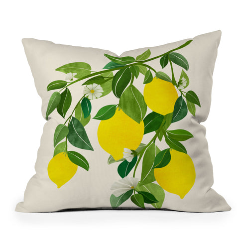 Modern Tropical Summer Lemons Tropical Fruit Outdoor Throw Pillow