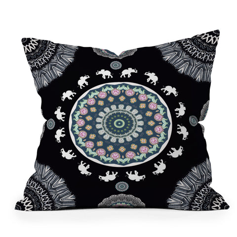 Monika Strigel BOHO ELEPHANT DANCE IN BLACK Outdoor Throw Pillow