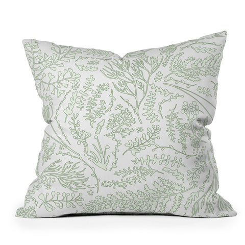 Monika Strigel HERBS AND FERNS GREEN AND WHITE Outdoor Throw Pillow