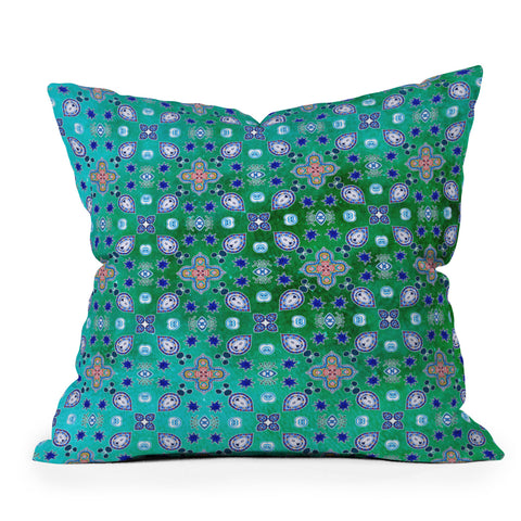 Monika Strigel MOROCCAN PEARLS AND TILES GREEN Outdoor Throw Pillow