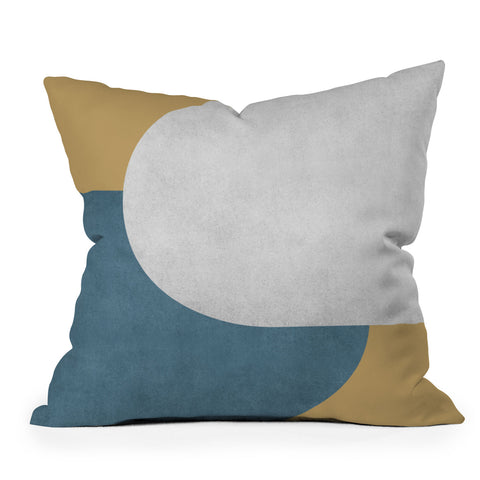MoonlightPrint Halfmoon Colorblock White Blue on Gold Outdoor Throw Pillow