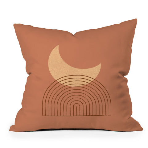 MoonlightPrint Moon Mountain Terra Orange Outdoor Throw Pillow