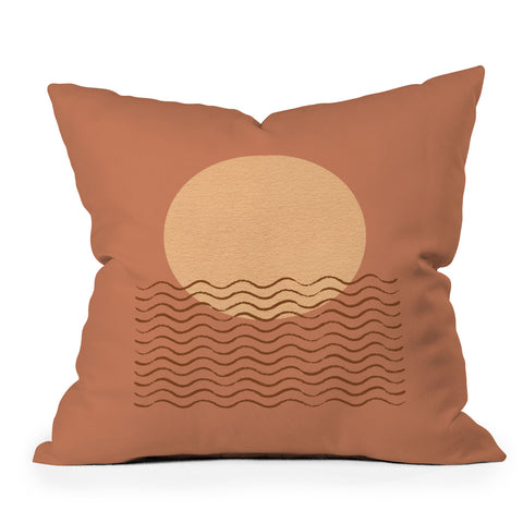 MoonlightPrint Ocean Wave Terracotta Mid Century Outdoor Throw Pillow