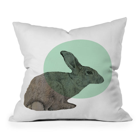Morgan Kendall aqua rabbit Outdoor Throw Pillow