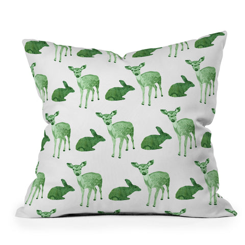 Morgan Kendall green woodland animals Outdoor Throw Pillow