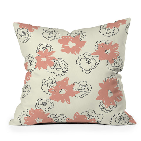 Morgan Kendall pink painted flowers Outdoor Throw Pillow
