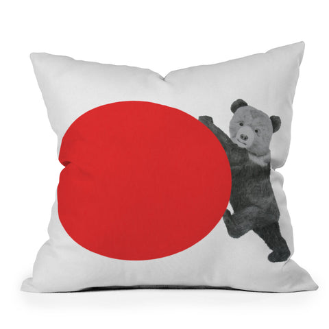 Morgan Kendall red bear Outdoor Throw Pillow