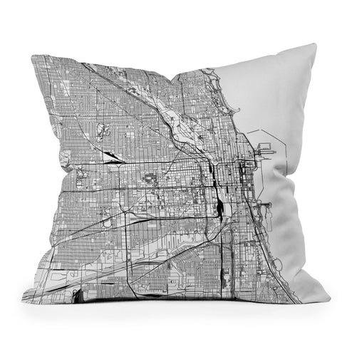 multipliCITY Chicago White Map Outdoor Throw Pillow