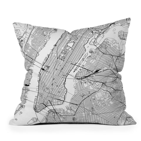 multipliCITY New York City White Map Outdoor Throw Pillow
