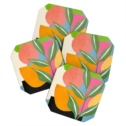 Nadja Minimal Modern Abstract Leaves Coaster Set