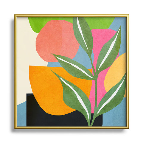 Nadja Minimal Modern Abstract Leaves Square Metal Framed Art Print
