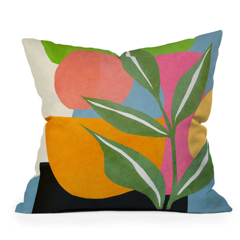 Nadja Minimal Modern Abstract Leaves Outdoor Throw Pillow
