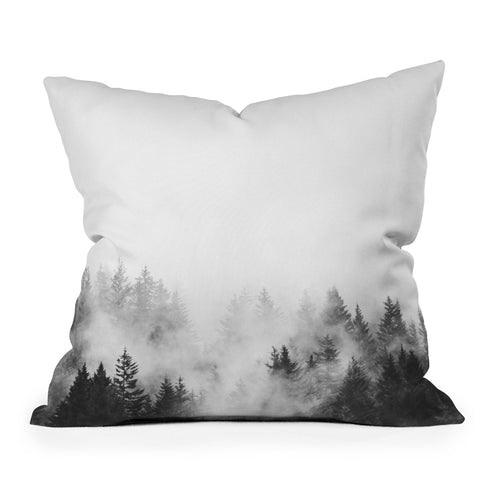 Nature Magick Foggy Trees Black and White Outdoor Throw Pillow