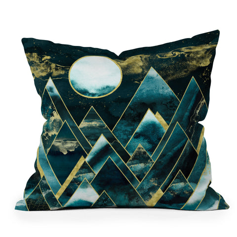 Nature Magick Gold Teal Geometric Mountains Outdoor Throw Pillow