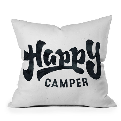 Nature Magick HAPPY CAMPER Black and White R Outdoor Throw Pillow