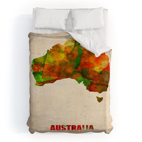 Naxart Australia Watercolor Map Duvet Cover