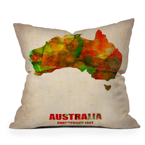 Naxart Australia Watercolor Map Outdoor Throw Pillow