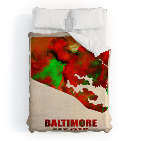 Naxart Baltimore Watercolor Map Duvet Cover