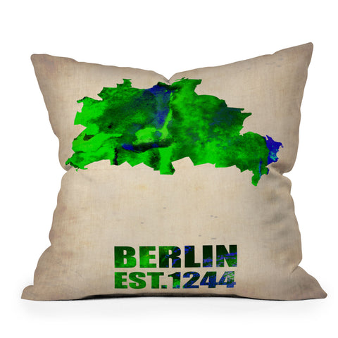 Naxart Berlin Watercolor Map Outdoor Throw Pillow