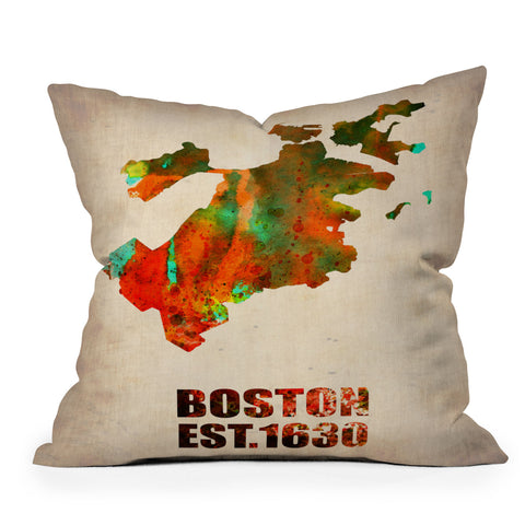 Naxart Boston Watercolor Map Outdoor Throw Pillow