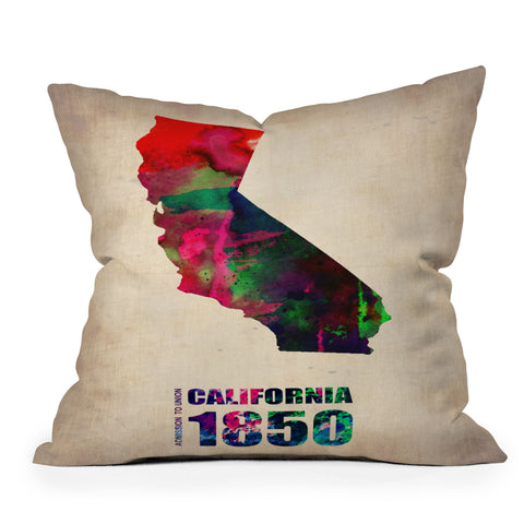 Naxart California Watercolor Map Outdoor Throw Pillow