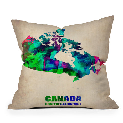 Naxart Canada Watercolor Map Outdoor Throw Pillow