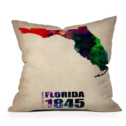 Naxart Florida Watercolor Map Outdoor Throw Pillow