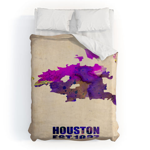 Naxart Houston Watercolor Map Duvet Cover