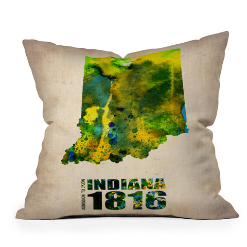 Naxart Indiana Watercolor Map Outdoor Throw Pillow