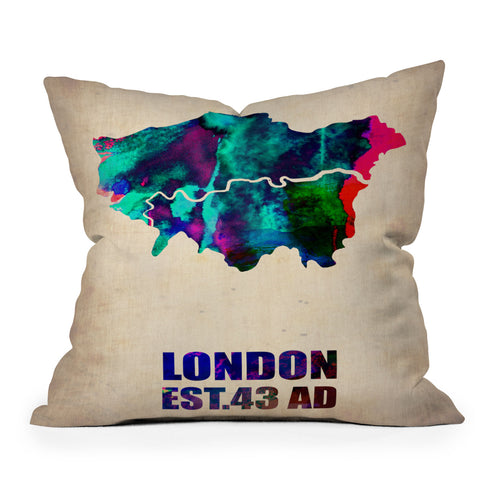 Naxart London Watercolor Map 2 Outdoor Throw Pillow