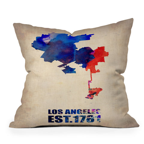Naxart Los Angeles Watercolor Map 1 Outdoor Throw Pillow