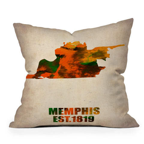 Naxart Memphis Watercolor Map Outdoor Throw Pillow