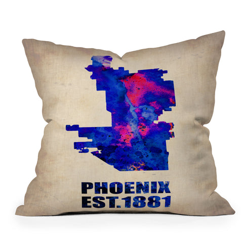 Naxart Phoenix Watercolor Map Outdoor Throw Pillow