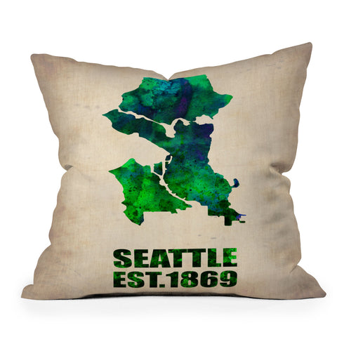 Naxart Seattle Watercolor Map Outdoor Throw Pillow