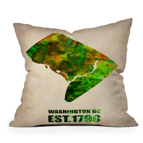Naxart Washington DC Watercolor Map Outdoor Throw Pillow
