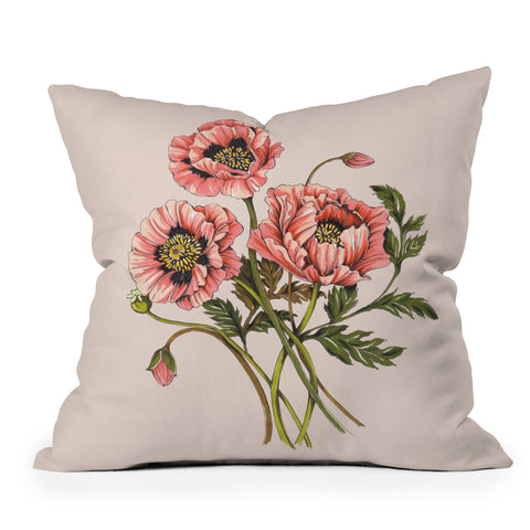 Nelvis Valenzuela Pink Shirley Poppies Outdoor Throw Pillow
