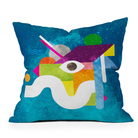 Nick Nelson Space Face Blue Outdoor Throw Pillow