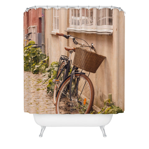 Ninasclicks A bicycle in a Copenhagen street Shower Curtain
