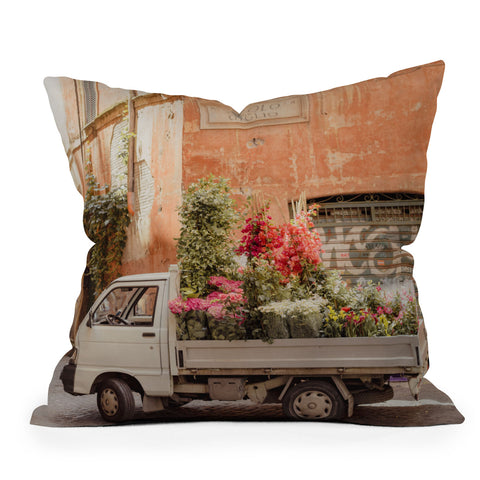 Ninasclicks Rome cute van with lots of flowers Outdoor Throw Pillow