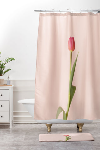 Ninasclicks The pink tulip Floral Shower Curtain And Mat