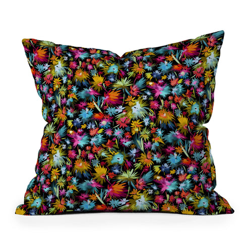 Ninola Design Abstract Flowers Neon Jungle Outdoor Throw Pillow
